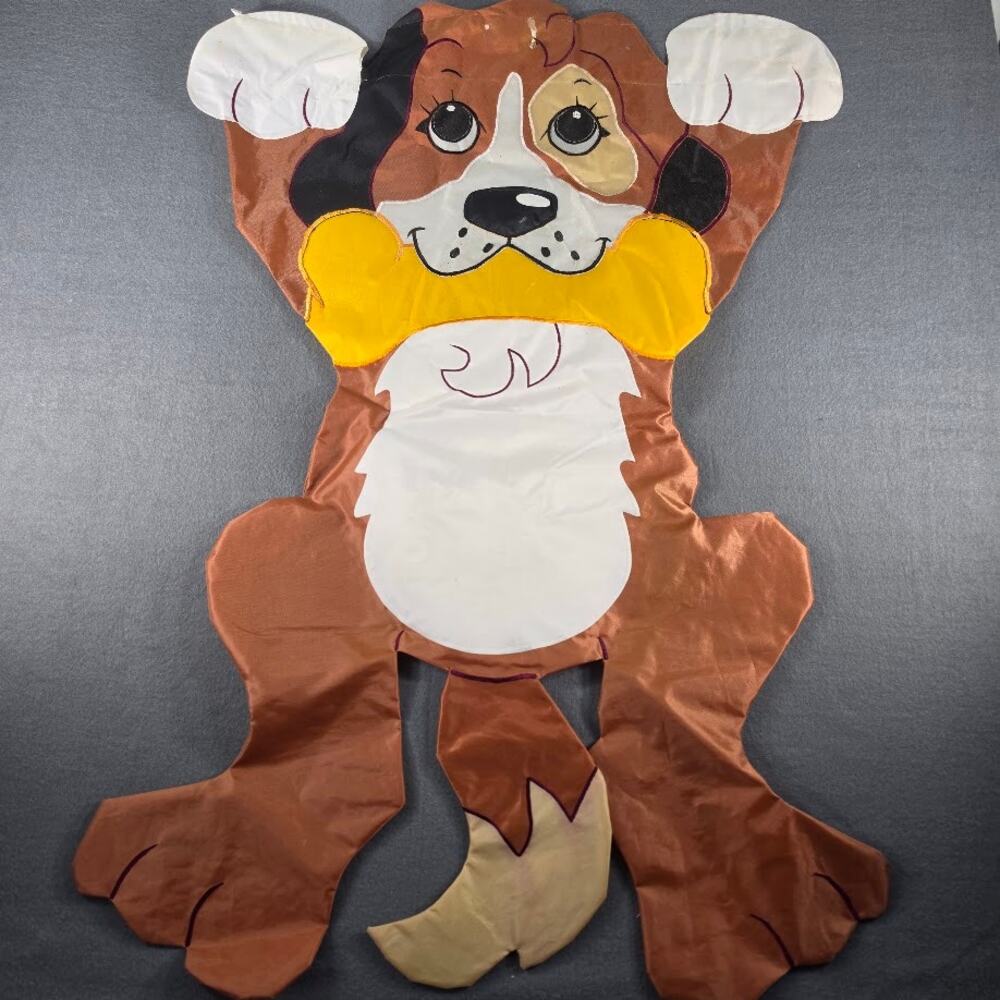Vintage Brown Dog Bone Stitched Windsock House Flag Puppy Lawn Banner 28x42